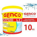 Cloro Granulado Genco 10kg – Múltipla Ação 3 em 1 – Tratamento Completo para Piscinas