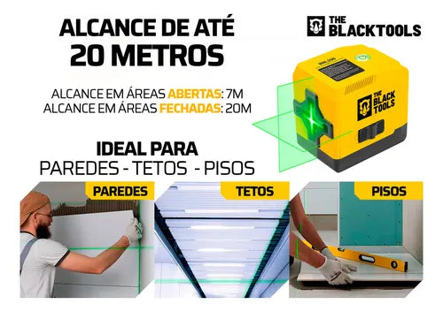 Nível A Laser Verde Esquadro Prumo Profissional 20 Metros 2 Linhas Bnl200 The Black Tools